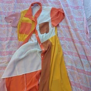 Mid length collared colorblock dress